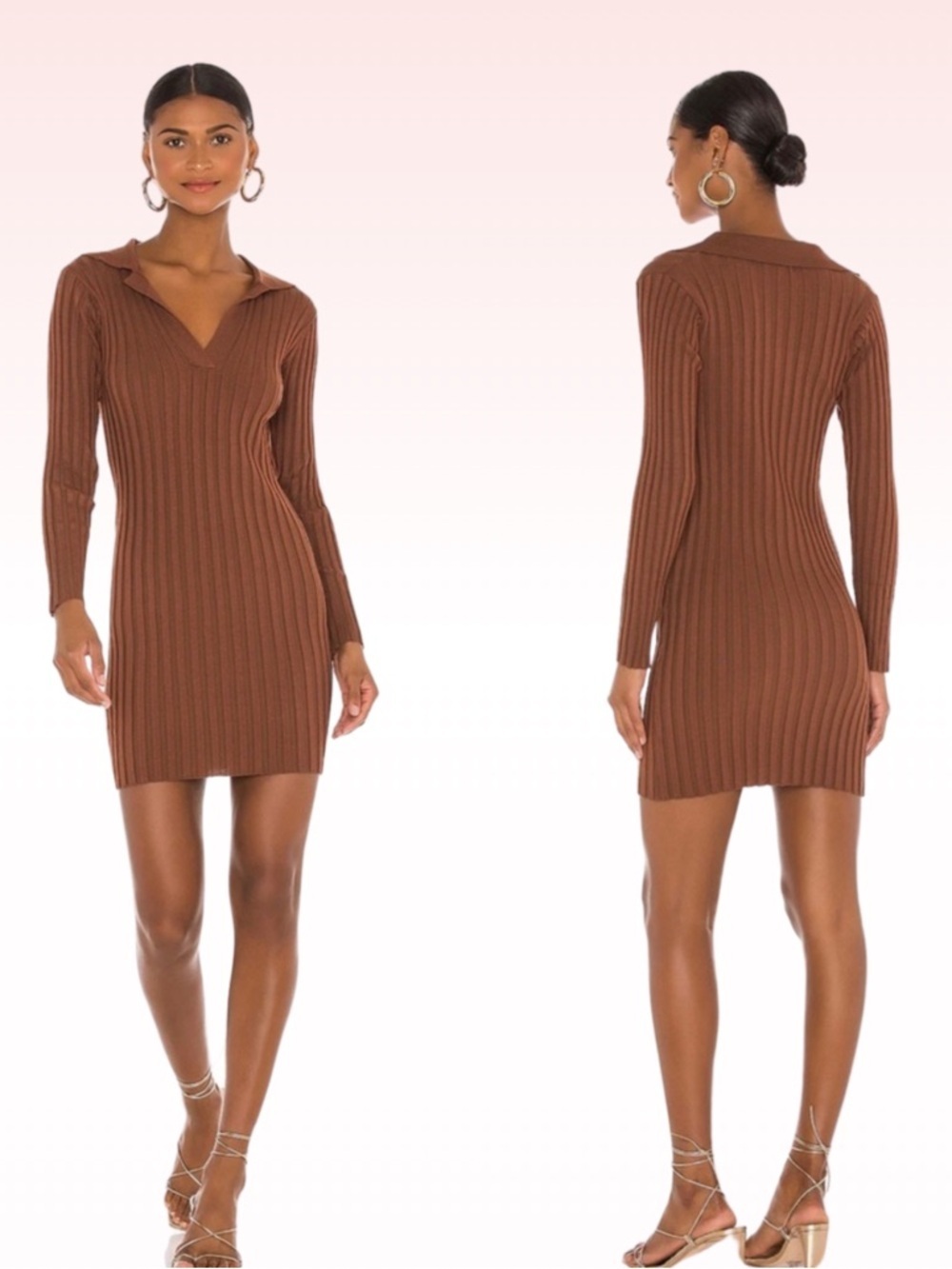 TULAROSA valen ribbed longsleeve dress in chocolate brown (Sz XS)